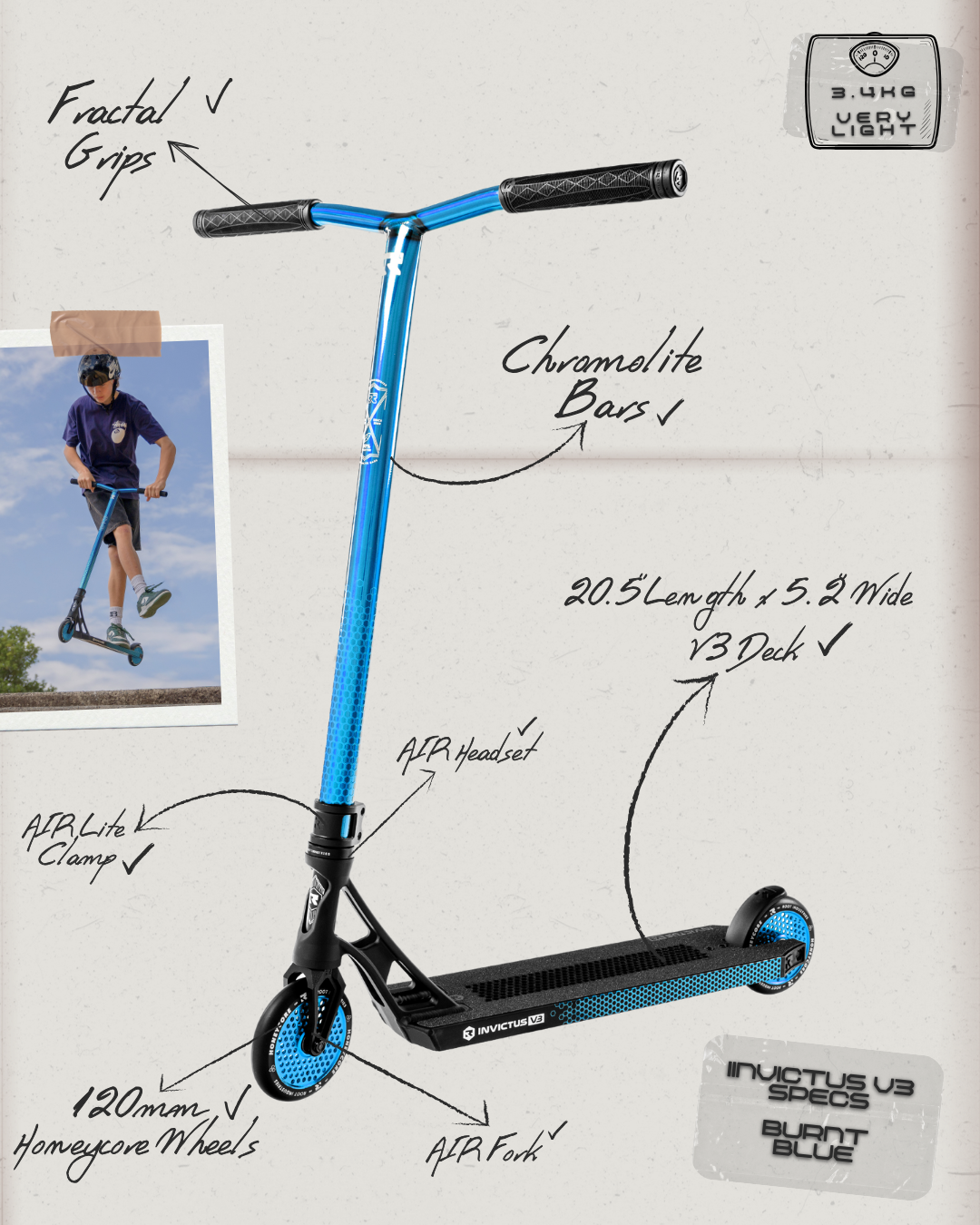 Invictus v3 Scooter - Burnt Blue